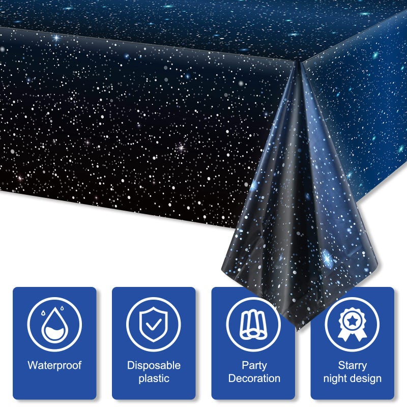 Tatuo Space Tablecloth Starry Night Tablecloth Decorations Plastic Galaxy Table Cover Space Stars Theme Party Supplies for Birthday Home Decorations, 54 x 108 Inch (8 Pieces) - Image 3
